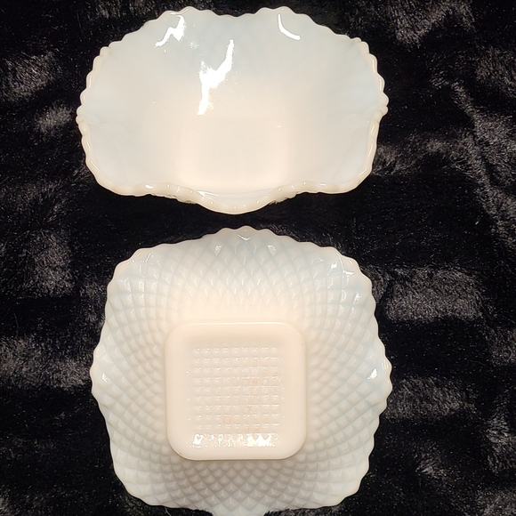 Vintage Other Pair Of Milk Glass Square Candy Dish Bowl Diamo